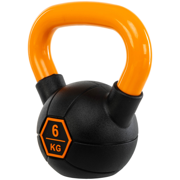 Гиря тренувальна цільна гумова з пофарбованою ручкою LiveUp Urethane competition kettlebell UAZE5336-6 вага 6кг чорний-помаранчевий