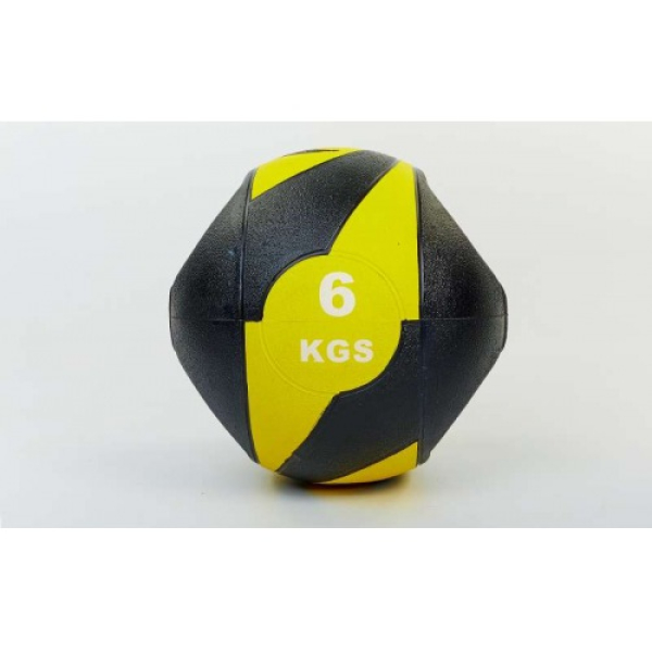 Мяч медицинский (медбол) с двумя рукоятками резина, 27,5см, черный-желтый 6 кг Fitnessport Mm 01-6Kg 