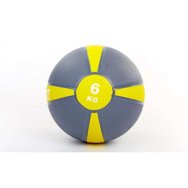Мяч медицинский (медбол)  резина,24см,серый-желтый 6кг Fitnessport Mb 01-6Kg 