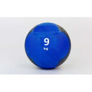 М'яч медичний (медбол) гума, 28,5 см, синьо-чорний 9кг Fitnessport Md 02-9Kg